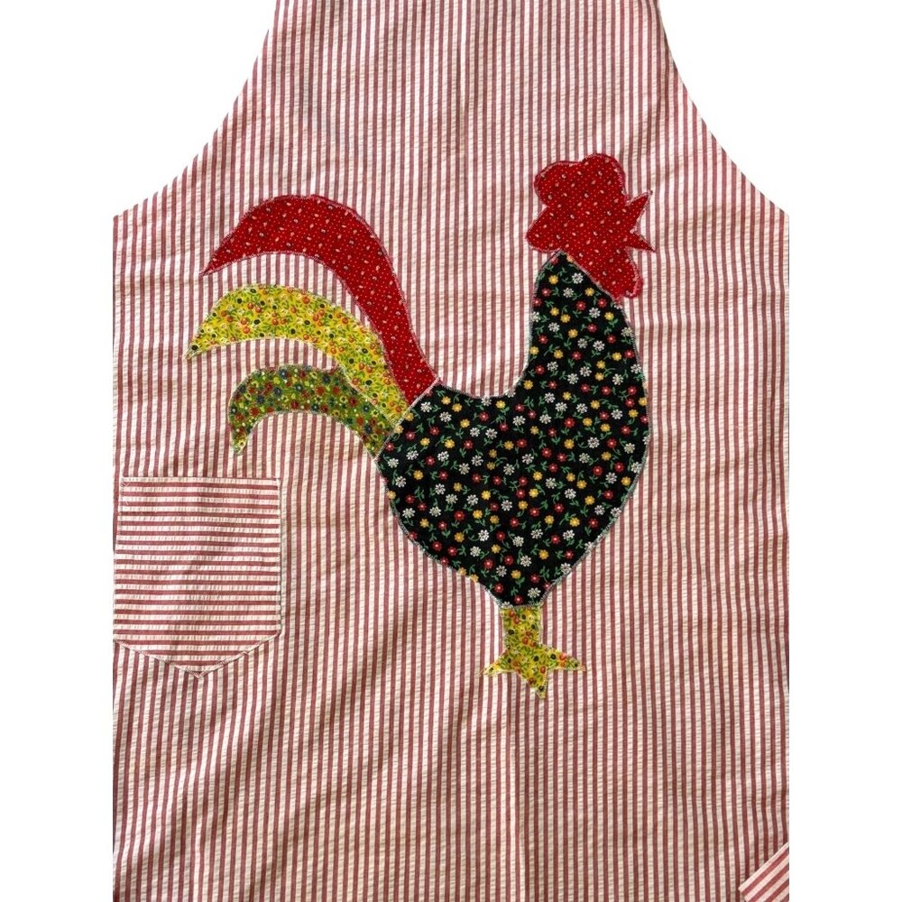 Womens Hand Made Rooster Kitchen Apron Appliqué Full Length Cotton Farmhouse Men - Picture 4 of 5
